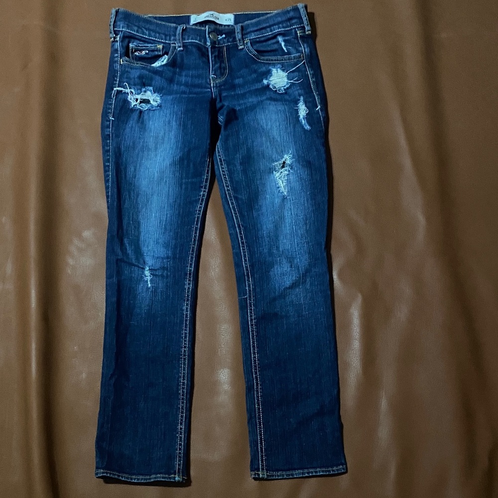 Hollister Dark Blue Distressed Straight Leg Jeans